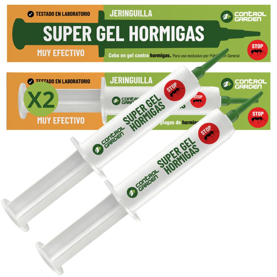 CONTROL GARDEN x2 Gel Antihormigas Jeringa 10gr | Cebo Insecticida Jeringuilla Elimina Hormigas Interior y Exterior | Eliminación Total Hormiguero | Mata Hormiga Reina y Nido | Formula Eficaz y Seguro