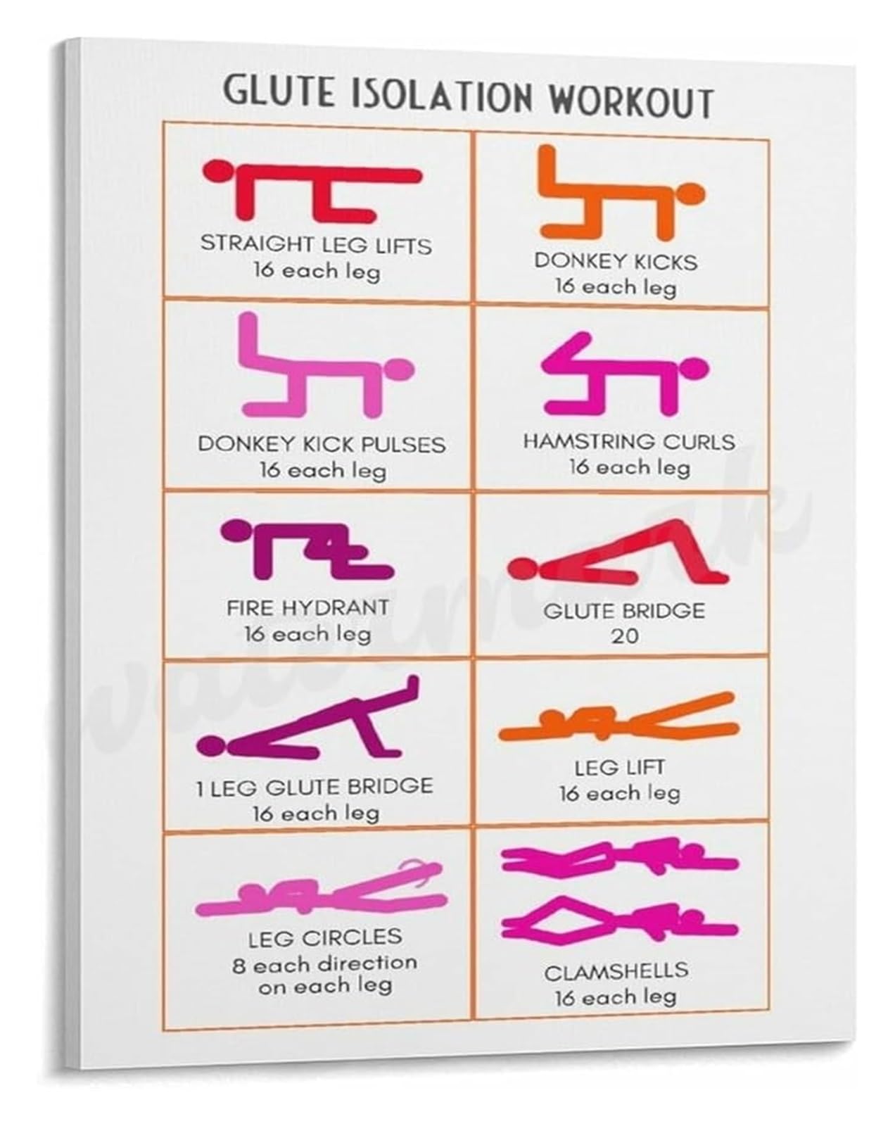 CBQZCHWDKT Lower Body Workout Poster Glute and Leg Isolation Exercises Canvas Wall-Art Fitness Home Decor for Apartment Gym Bedroom(Framed,12x18inch(30x45cm))