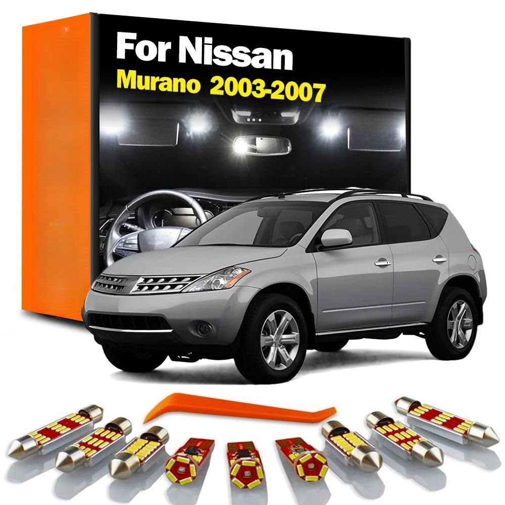 13Pcs Bombilla LED Cúpula Mapa Maletero Matrícula Luz Auto Lámpara Kit, para Nissan Murano 2003-2006 2007 Interior