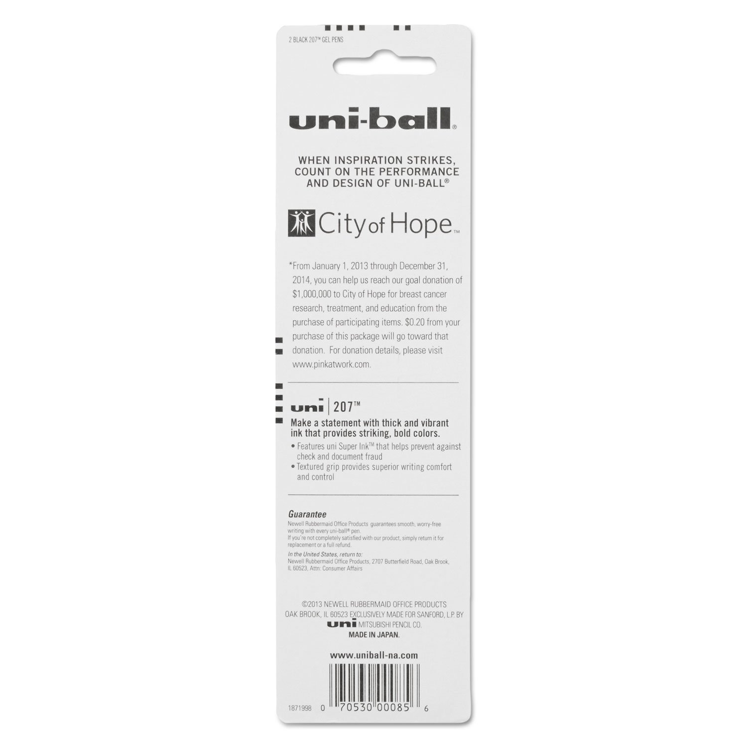 Uniball BCA Signo 207 RT Gel Pen, Black Ink, 0.7mm, 2/Pack (SAN1745148)