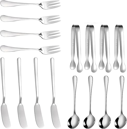 Juego de cuchillos esparcidores de queso, 16 piezas, accesorios de charcutería, cuchillos de acero inoxidable para servir (plata)