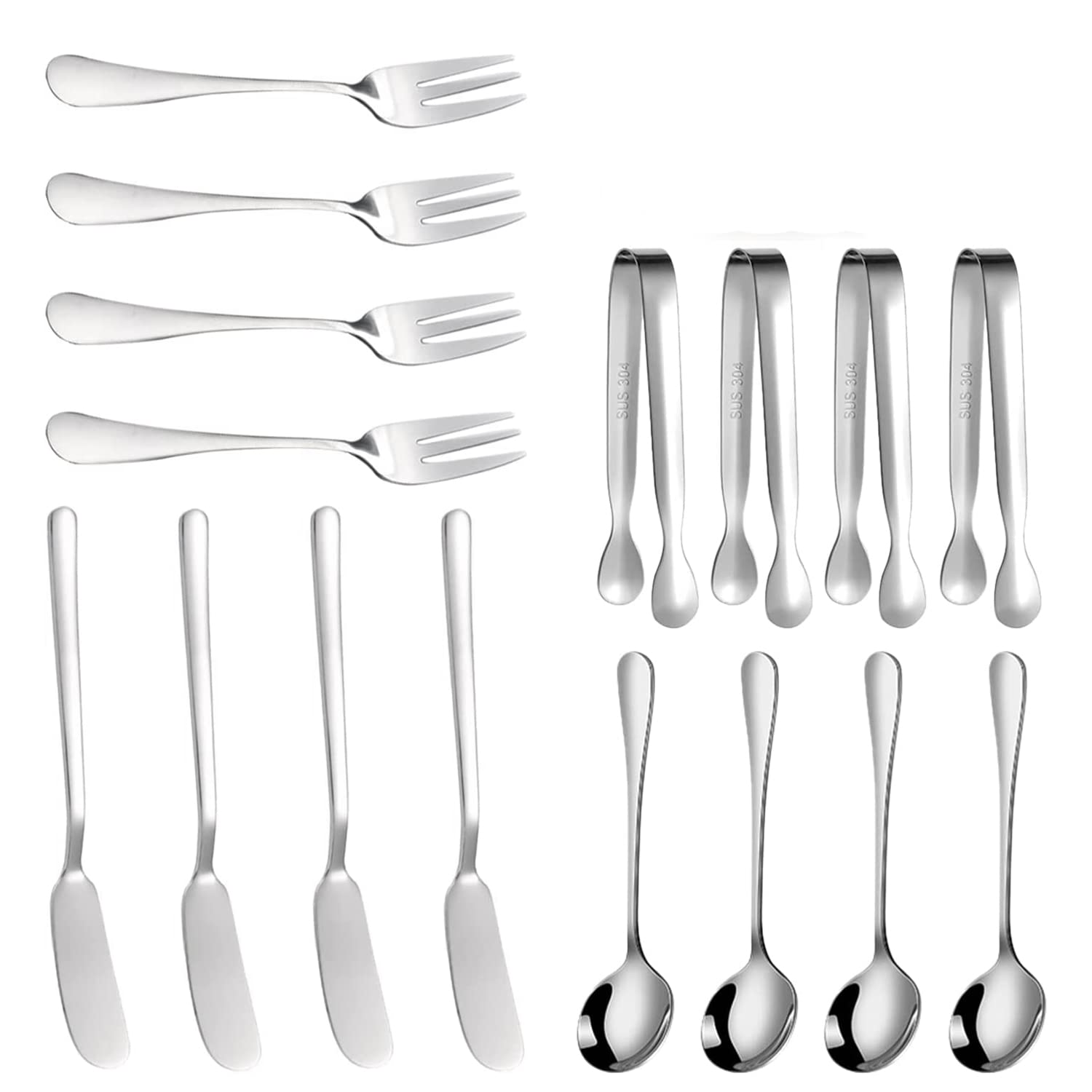 Wanjorlay Cheese Butter Spreader Knives Set 16 Pieces Charcuterie Accessories Stainless Steel Butter Knives Serving Tongs (Silver)