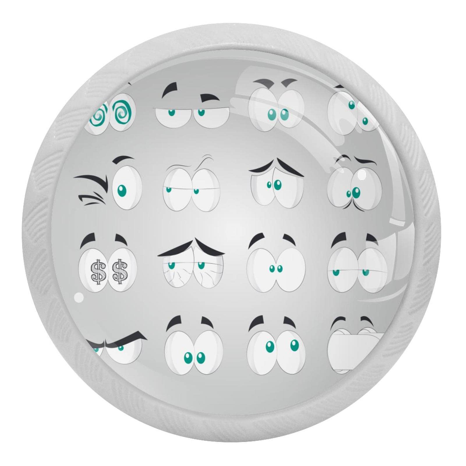 Poignées de porte d'armoire blanches avec yeux de BD pour chambre d'enfant et cuisine