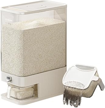 Rice Dispenser,25 Lbs Rice Storage with Measuring Cup and Dial,One-Touch Cereal Dispenser,Sealed Moisture Proof for Rice, Corn,Soybean, Oatmeal 22-27 Lbs10-12.5kg