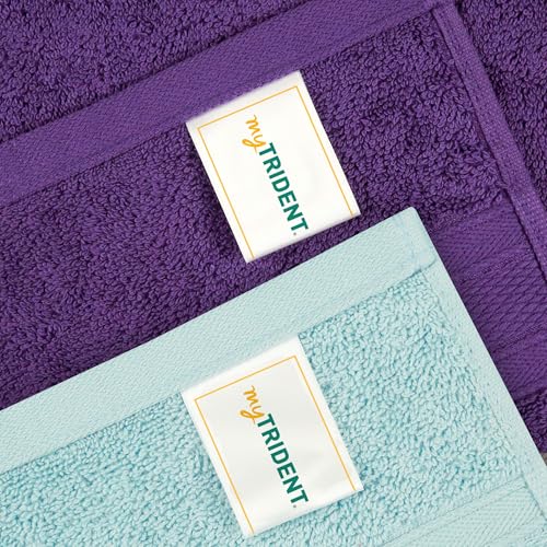 Image of MYTRIDENT Soft Comfort Air Rich Towel 100% Cotton Hand Towel for Daily use, 500 GSM Highly Absorbent Towels for Men /Women, 4Pc Hand Towel Set (41 cm X 66 cm), Nile Blue and Plum