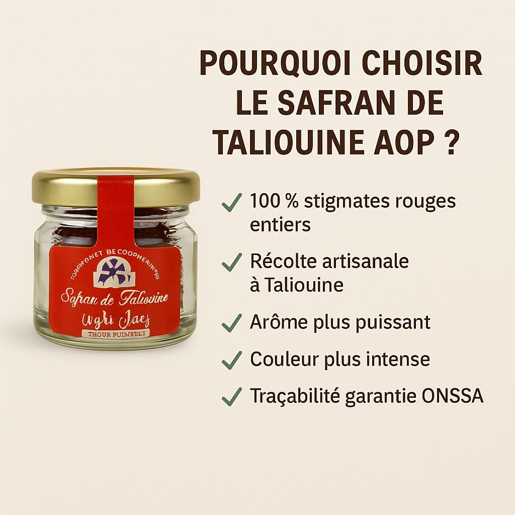 Safran de Taliouine AOP Maroc 2x1g – Pistils 100% Pur – Épice Premium – Récolté à la Main – Qualité Supérieure Cuisine & Gastronomie