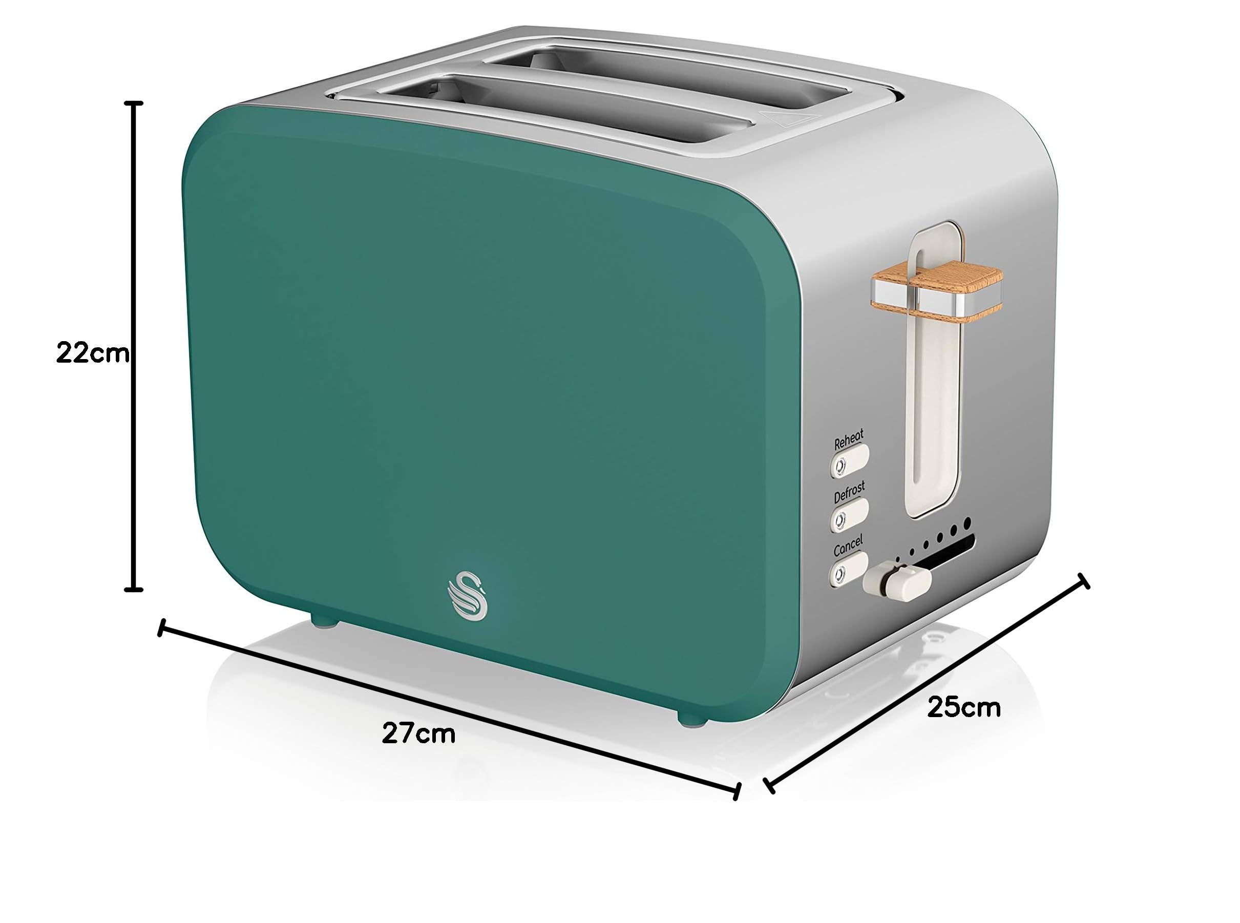 Swan Nordic Set Desayuno Hervidor de agua 1,7L 2200W, Tostadora Pan ranura ancha 2 rebanadas, Microondas 20L digital, diseño moderno, efecto madera, verde