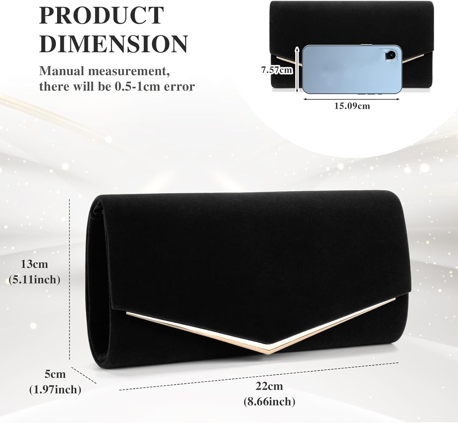 Velvet Clutch Bag for Women Black Formal Evening Bag Wedding Purse Red Suede Prom Cocktail Party Handbag with Chain