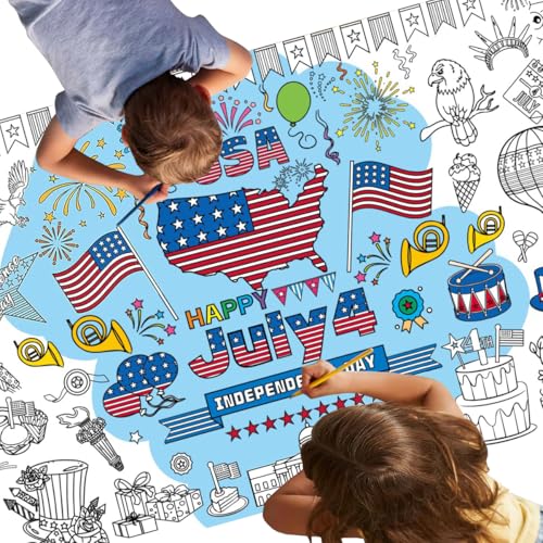 Toylin 4th of July Giant Coloring Tablecloth,Patriotic Giant Poster 30x72 for Independence Day, Decor American Flag Poster TableCover,Kids Art Crafts Coloring for Classroom School Party Tablecloth