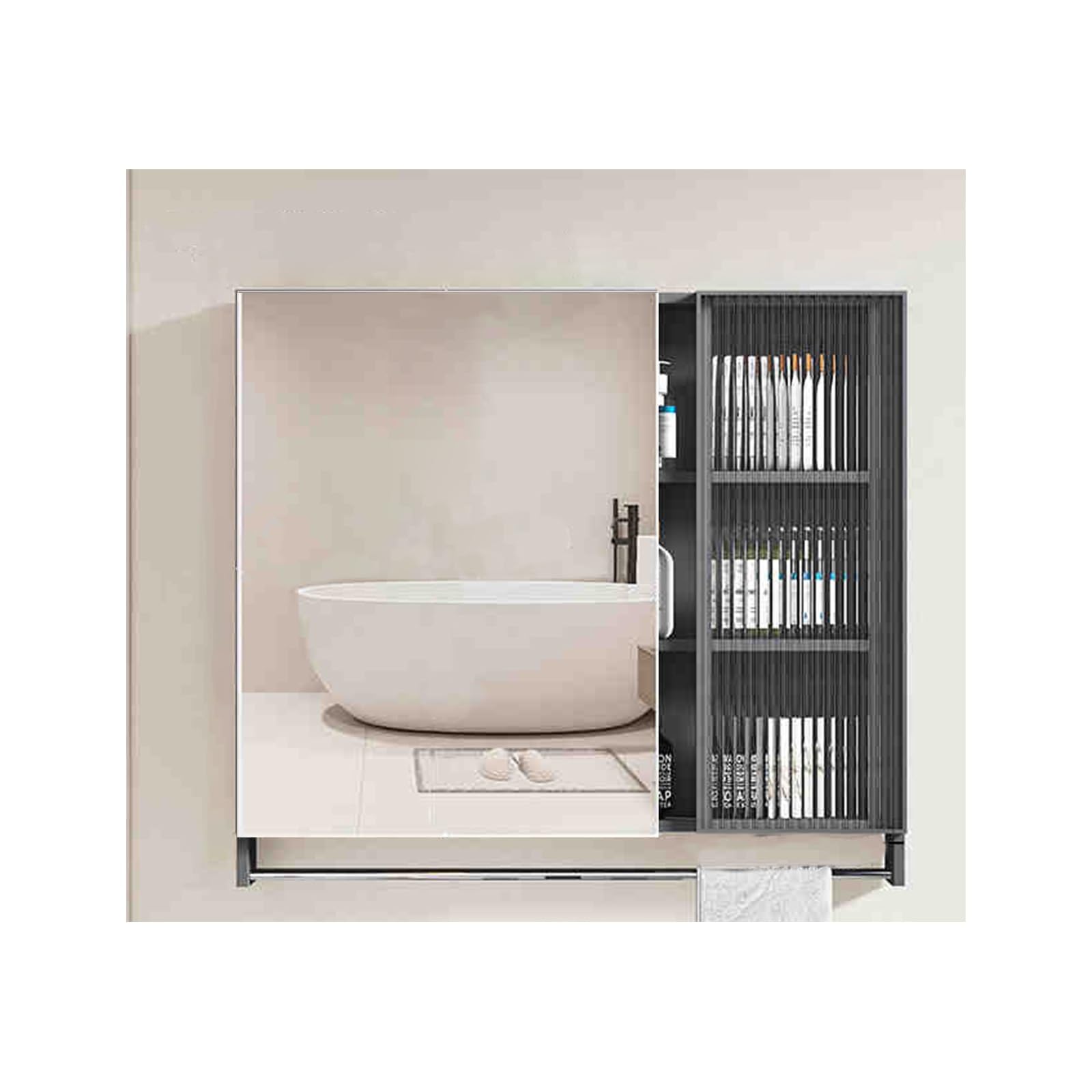 Gabinetes de Espejo de baño montados en la Pared Armario Baño con Espejo,Fuerte, Estable y Duradero/Gran Espacio de Almacenamiento/Espejo de Alta definición(Gray,60cm/23.6in)