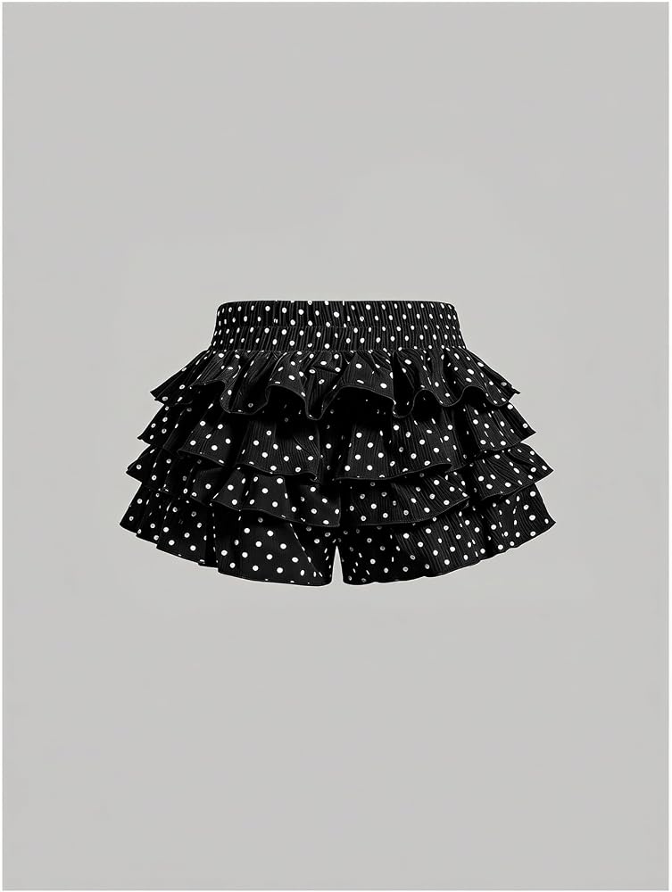 BEAUDRM Women's Gingham Ruffle Shorts Polka Dots Bloomers Mini