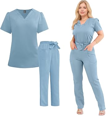 Nursing Uniform - Breathable & Sweat-Absorbent and Comfortable, Durable Scrubs for Nurses and Caregivers in Hospitals, Nursing HomesBlue-M