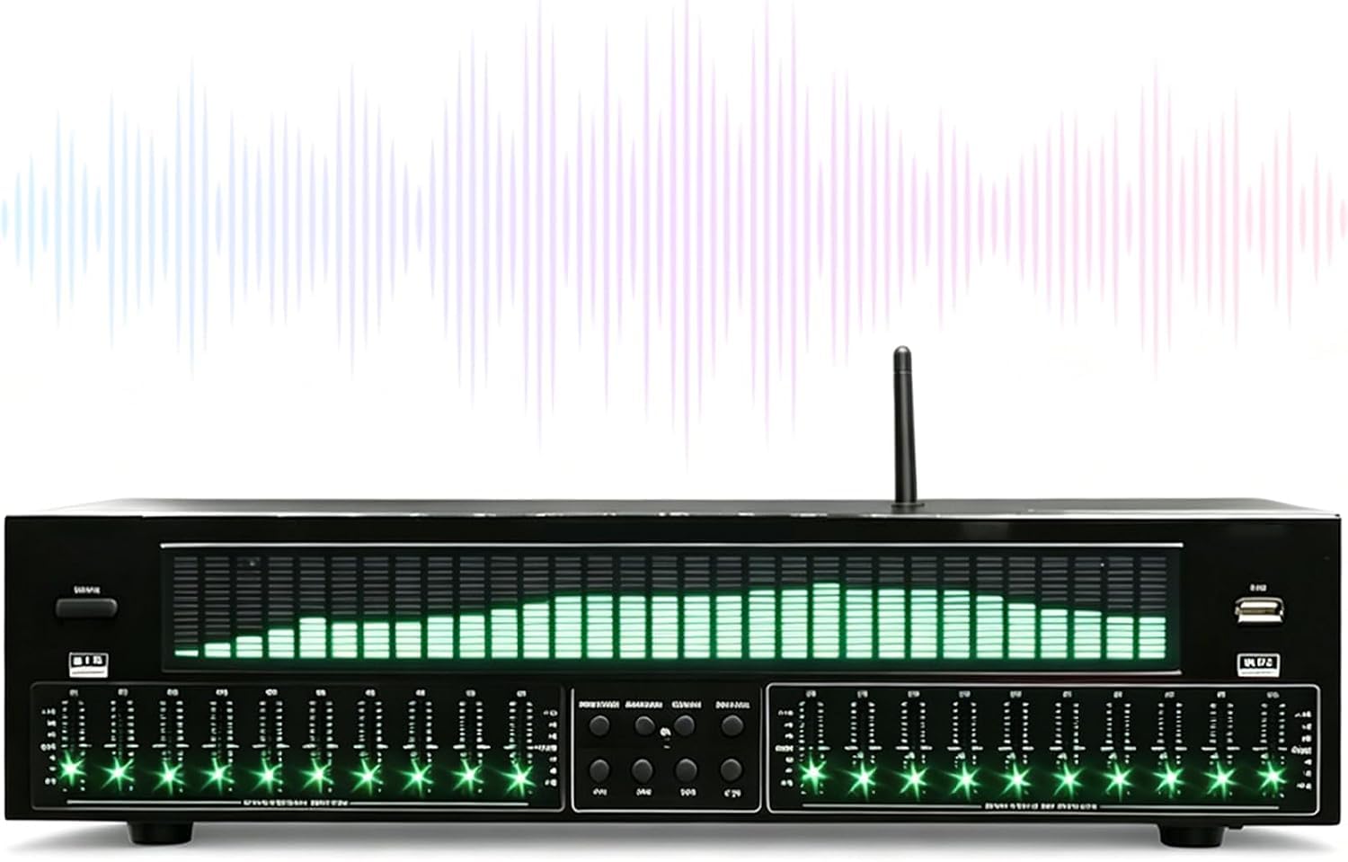 Égaliseur Graphique Stéréo, Égaliseur Audio Numérique 5.4 avec Affichage Dynamique du Spectre par LED, Décodeur Optique Coaxial Et Réduction du Bruit pour Home Cinéma, Studio Denregistrement,