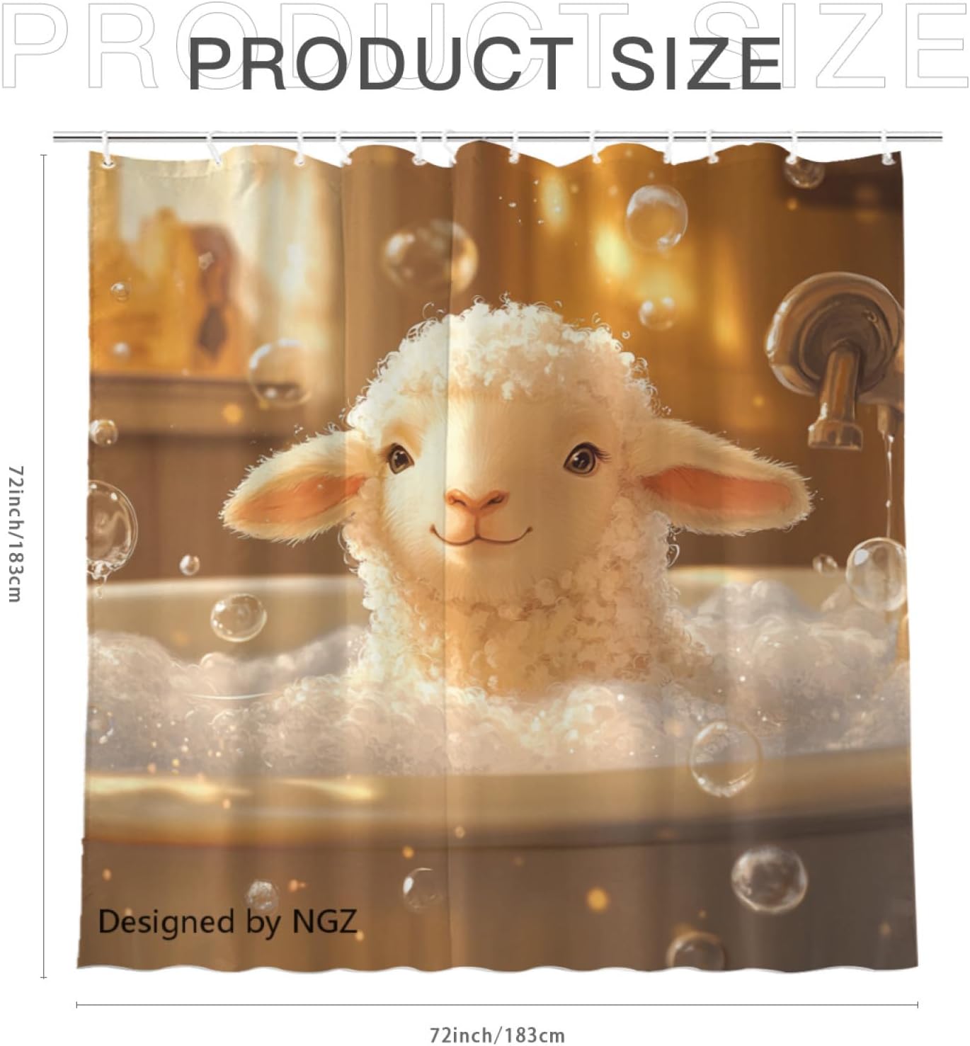 NGZ Cute Lamb-Bubble Animal Lovers Shower Curtain Durable Waterproof Fabric Bathtub Sets Home Fabric Bathroom Shower Curtain Set with Hooks 72x72 Inch