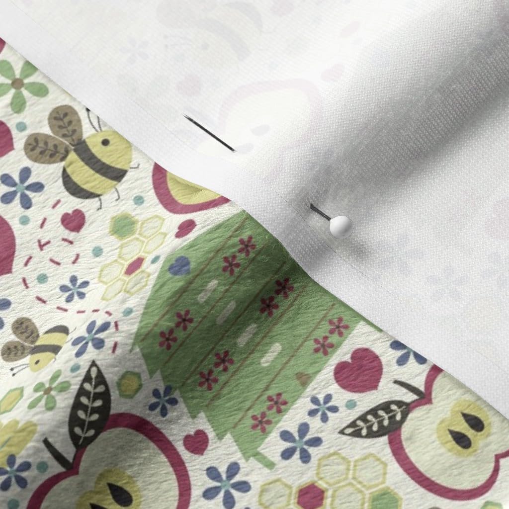 Spoonflower Fabric - Year Apples Honey Beehive Bees Printed on Minky Fabric by The Yard - Sewing Baby Blankets Quilt Backing Plush