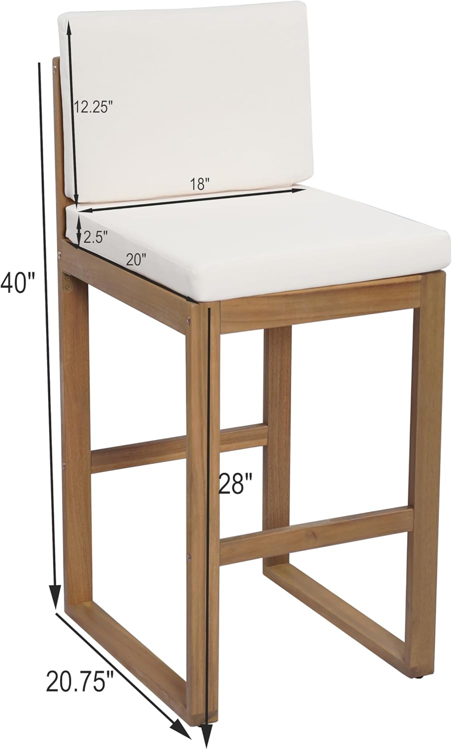 Christopher Knight Home Gree Acacia Wood Patio Bar Table and Chairs Set of 2, 3-Piece Wooden Outdoor Bar Set, Comfy Bar Stools Set of 2 with Bar Height Table, Light Beige+Light Brown