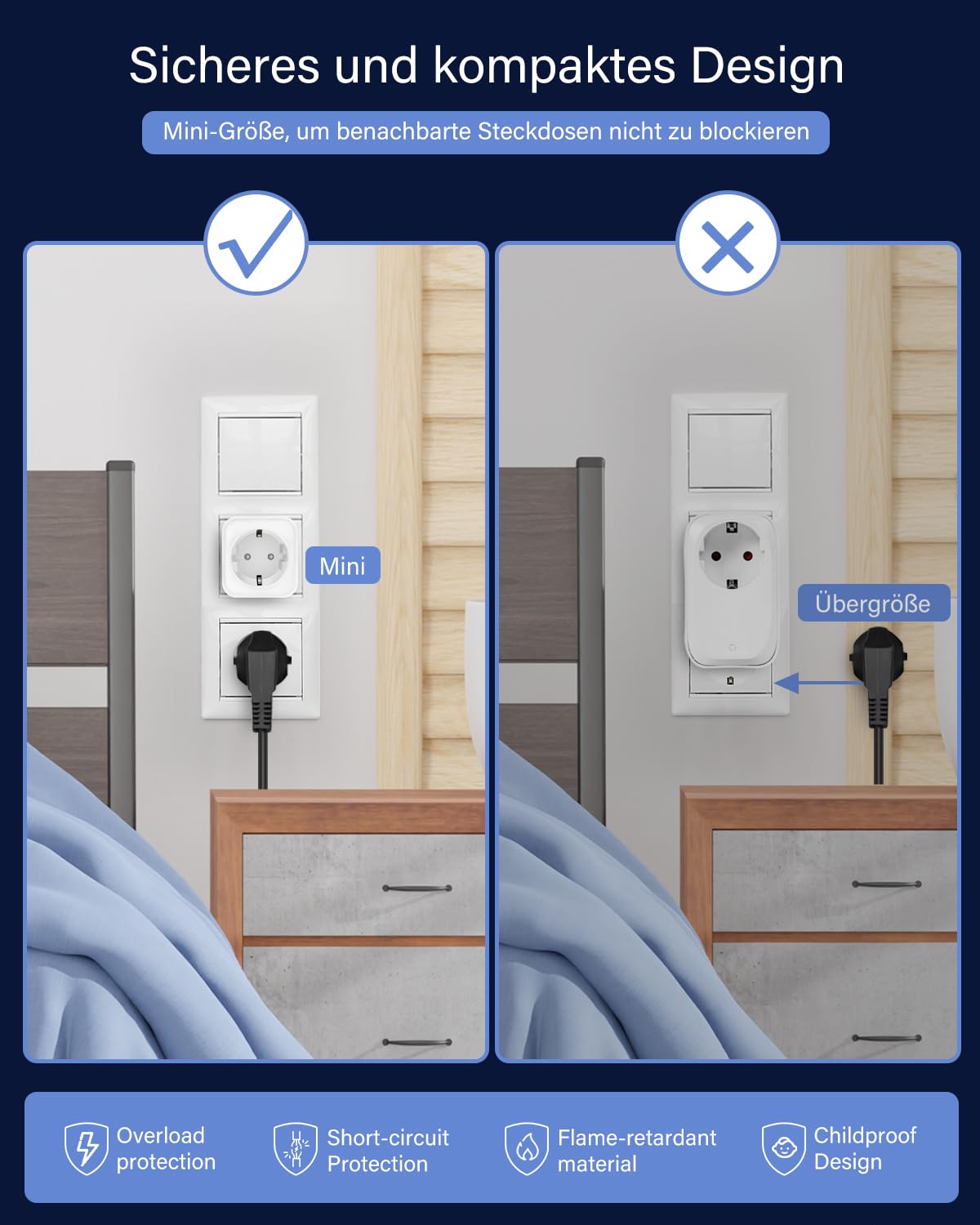 Presa intelligente WiFi, confezione da 4 prese Alexa con misurazione della corrente 16 A, presa Wi-Fi intelligente compatibile con Alexa e Google Home, controllo remoto tramite app, controllo vocale