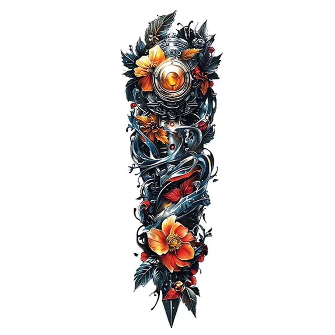 Clock Robot Flower Colourful Temporary Tattoos Sleeve For Adult, Full Arm Large Realistic Fake Sleeve Tattoo Stickers For Women and Men Watercolor Boys Girls Leg Body Art