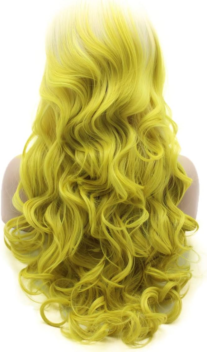 Lushy Wavy Long Light Blonde Root Golden Ombre Wig Heavy Density Half Hand Tied Heat Resistant Synthetic Lace Front Wig