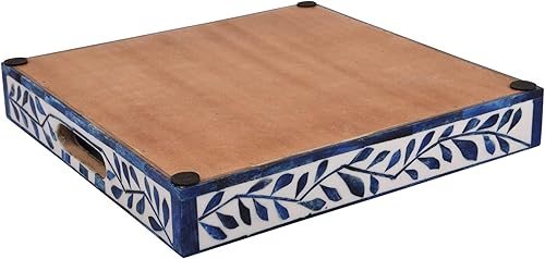 Miniatura 9 de Handicrafts Home Alhambra Medio - Bandejas decorativas inspiradas en el patrón medio de 12 x 12 pulgadas, centro de mesa elegante azul, bandeja