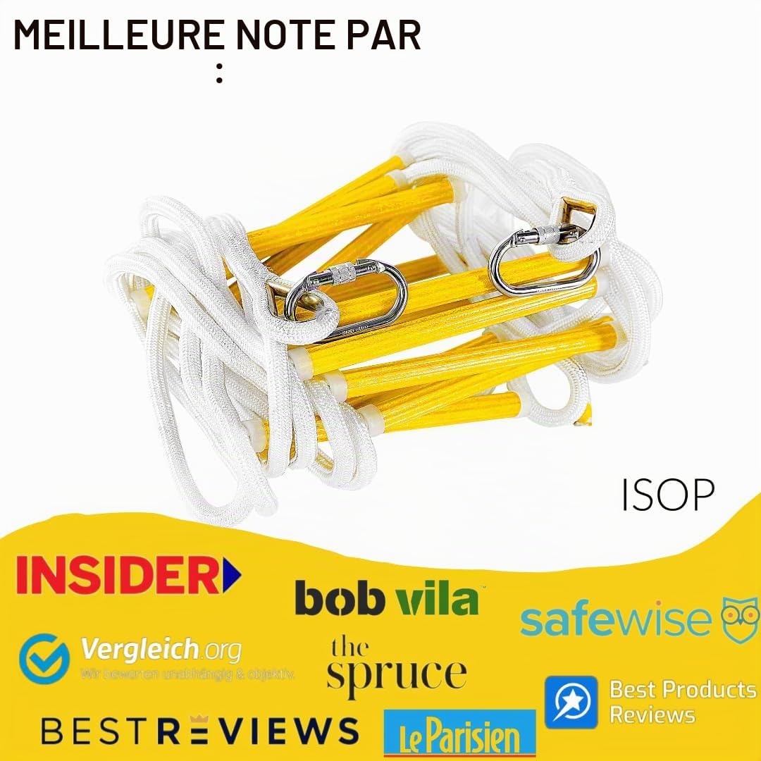 Échelle de Secours en Corde de 5 m | Échelle d'urgence avec Mousquetons | Échelle d'éjection Multifonction | Équipement de Fuite pour Incendie | Usage Intérieur et Extérieur | Longueur 5m