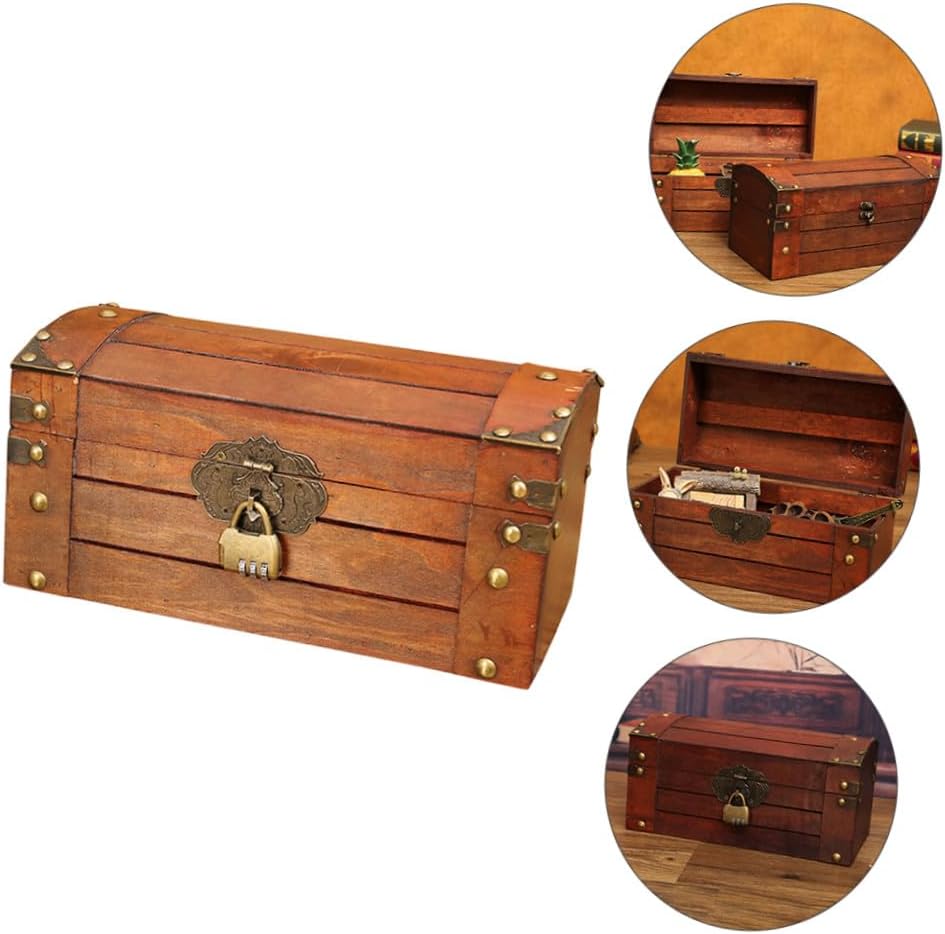 1Pc Vintage Wooden Storage Box with Lock Unique Jewelry Organizer and Photography Prop Antique Decorative Keepsake Chest