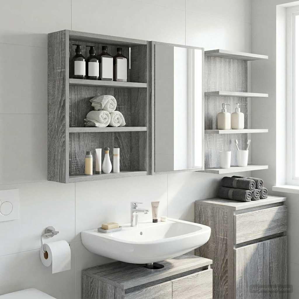 Armoire murale de salle de bain avec étagère - En bois Sonoma gris - 40 x 10 x 50 cm - Montage mural avec espace de rangement et étagère - Meuble sous lavabo - Idéal pour salle de bain et WC