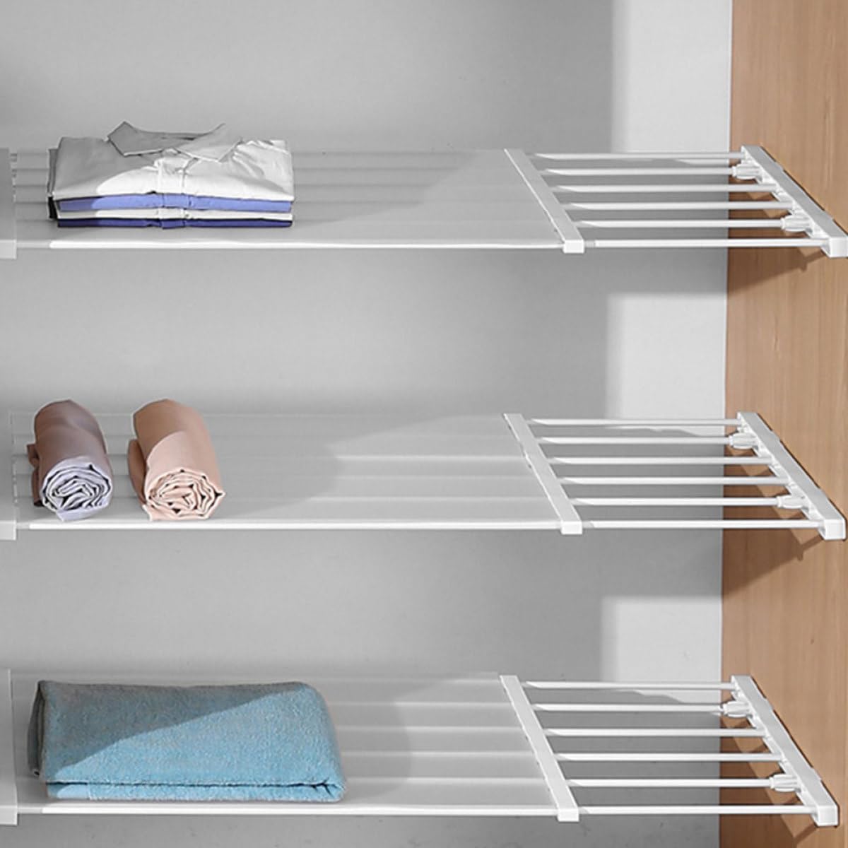 Divisor Organizador de Armario Extensible sin Clavos 50-80 Cm X 24 Cm, Estante Plástico Ajustable para Ropa, Estante Separador para Dormitorio y Baño, Almacenamiento Práctico