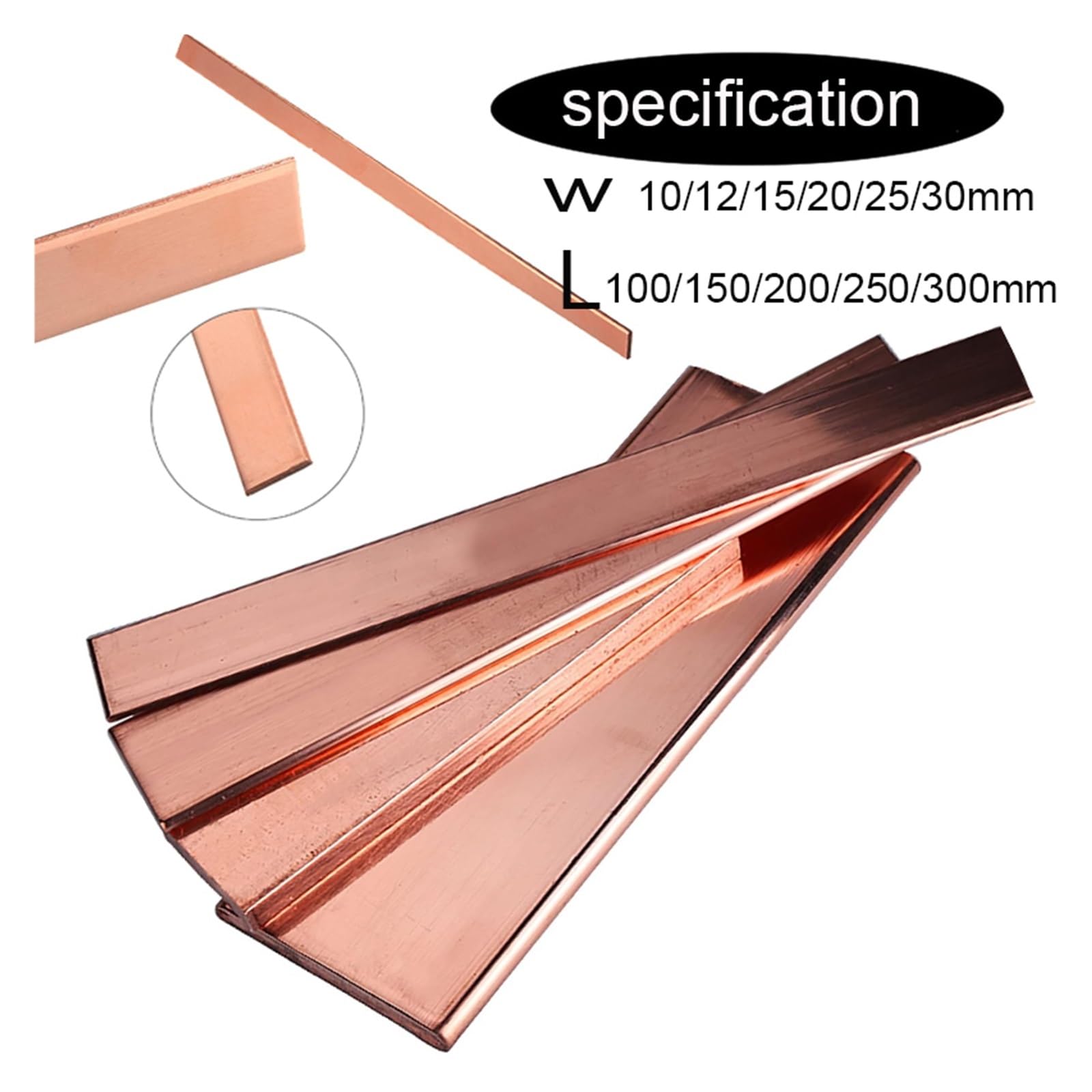 1 pièce Longueur: 100-500mm, bande plate en cuivre, plaque de cuivre, matériau de bricolage Épaisseur: 1/1,5/2/3/4/5/6/8/10mm(3x15x250mm)