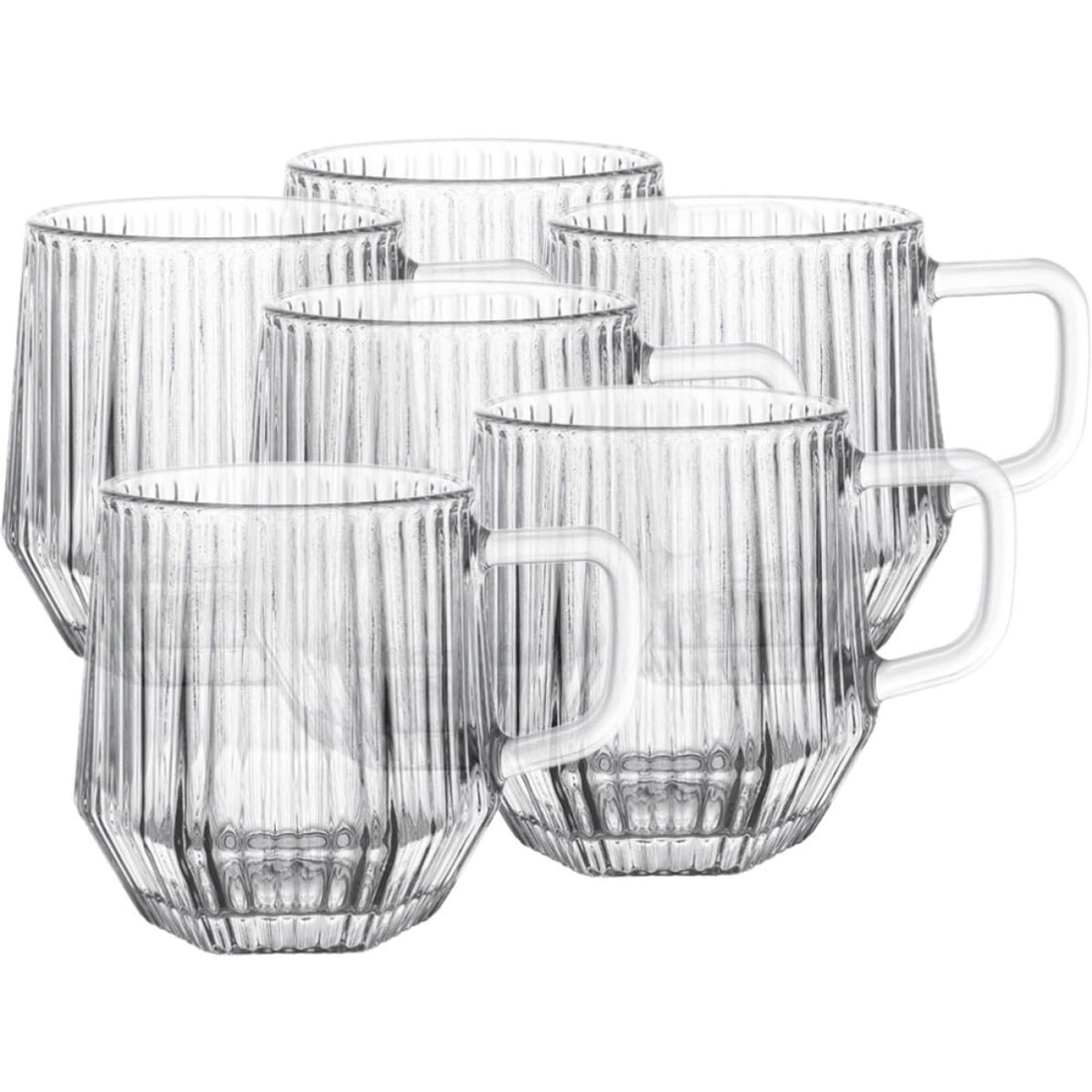 Lot de 6 tasses en verre BETOOKY avec anse et rayures verticales