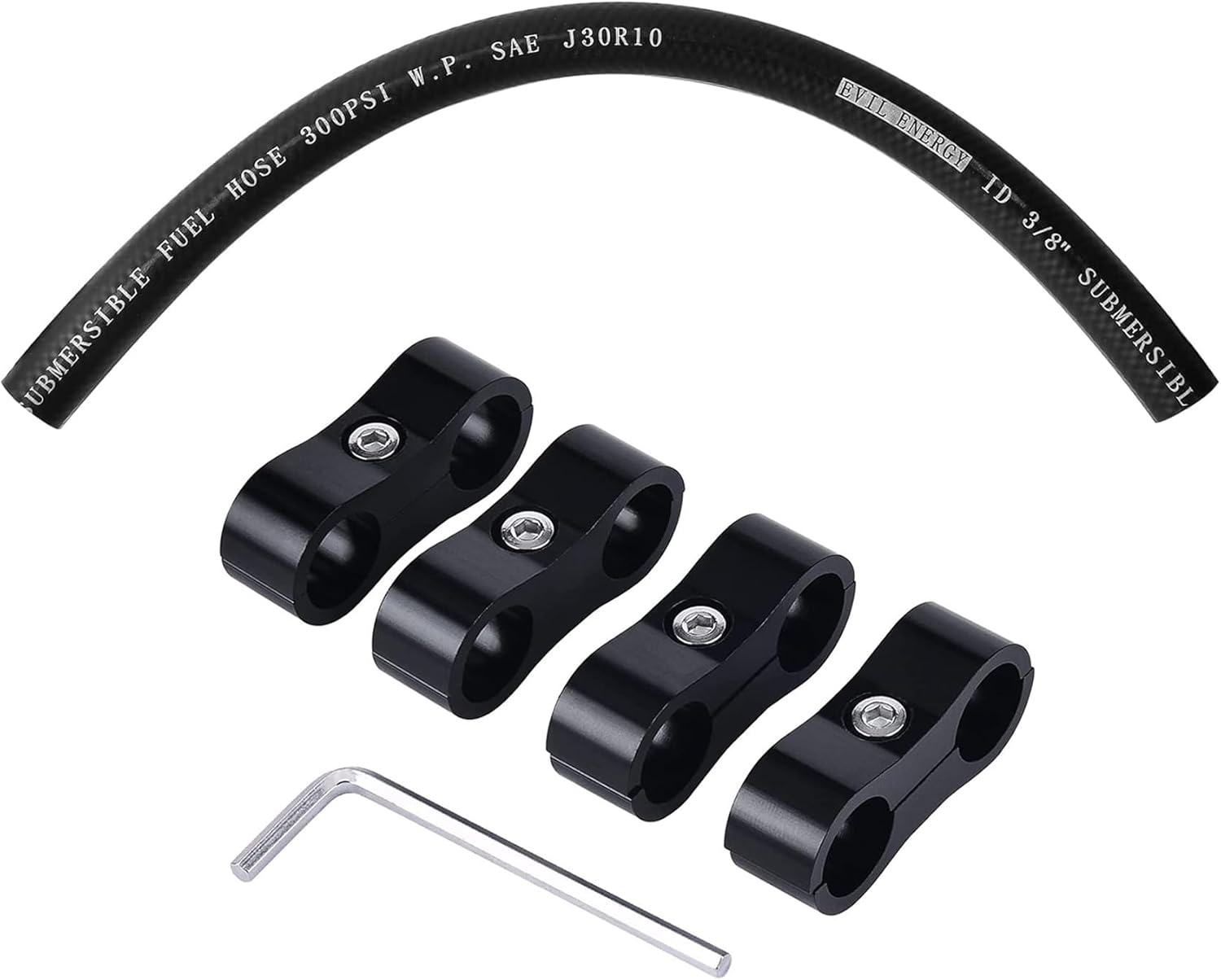 EVIL ENERGY 3/8" Submersible Fuel Hose Line SAE 30R10 1FT 300PSI Bundle with 8AN Hose Separator Clamp 4PCS