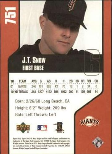 Miniatura 2 de 2002 Upper Deck 40-Man #751 J.T. Snow San Francisco Giants MLB Baseball Card NM-MT