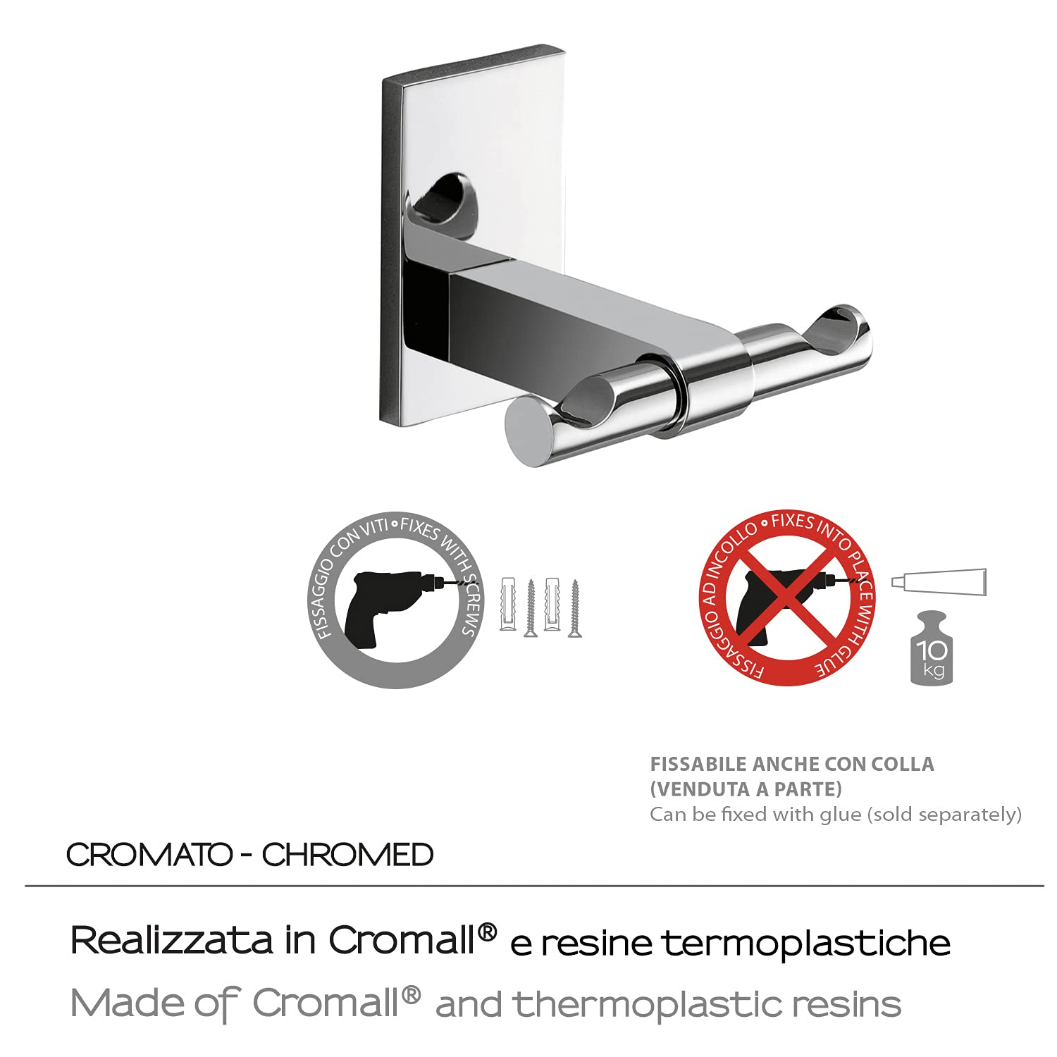 Gedy G-Singapore Double Coat Rack, Chrome Finish, Measures 6 x 7.5 x 6.5 cm, Stainless Steel and Cromall Towel Holder - Image 3