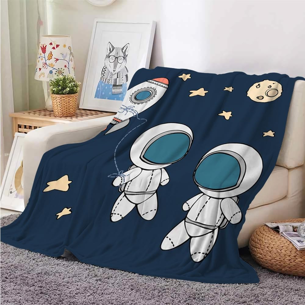 Loussiesd Outer Space Sherpa deken Galaxy fleece deken astronaut raket pluche deken voor bed sofa universum planeet warme donzige deken dubbel 152 x 180 cm