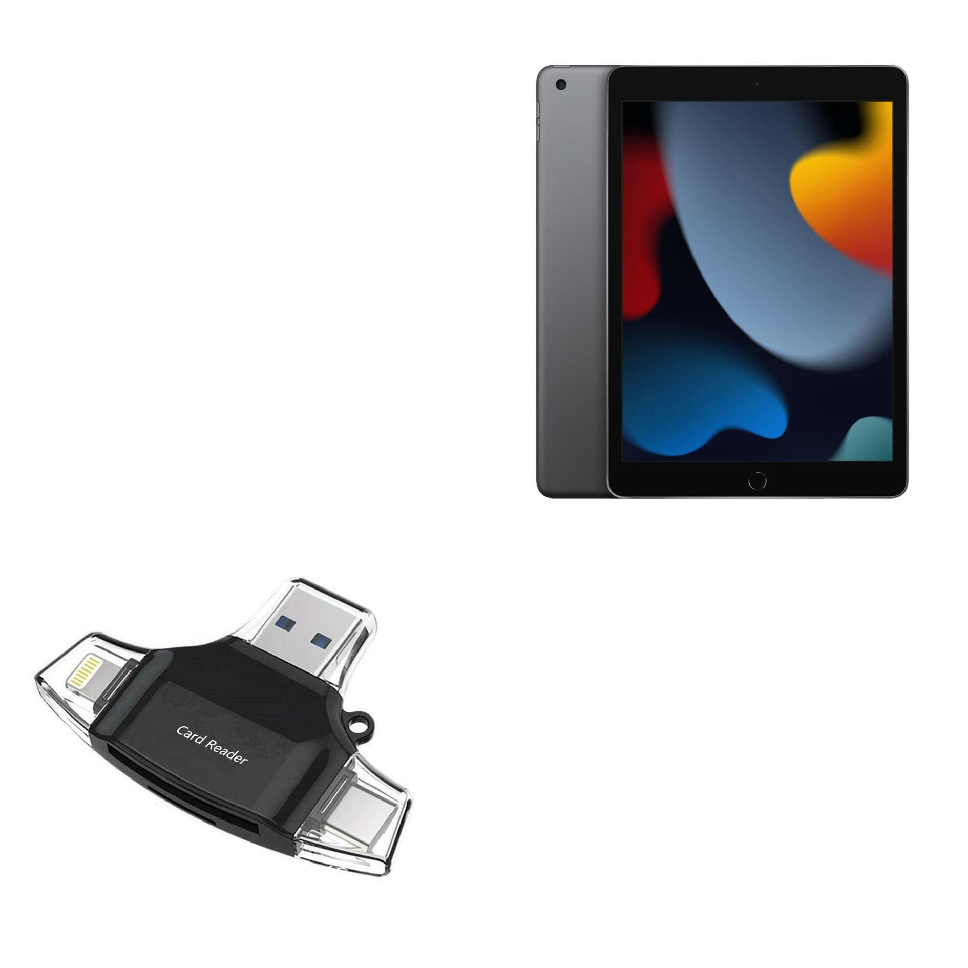 BoxWave Smart Gadget Compatible with Apple iPad (9th Gen 2021) - AllReader SD Card Reader, microSD Card Reader SD Compact USB - Jet Black