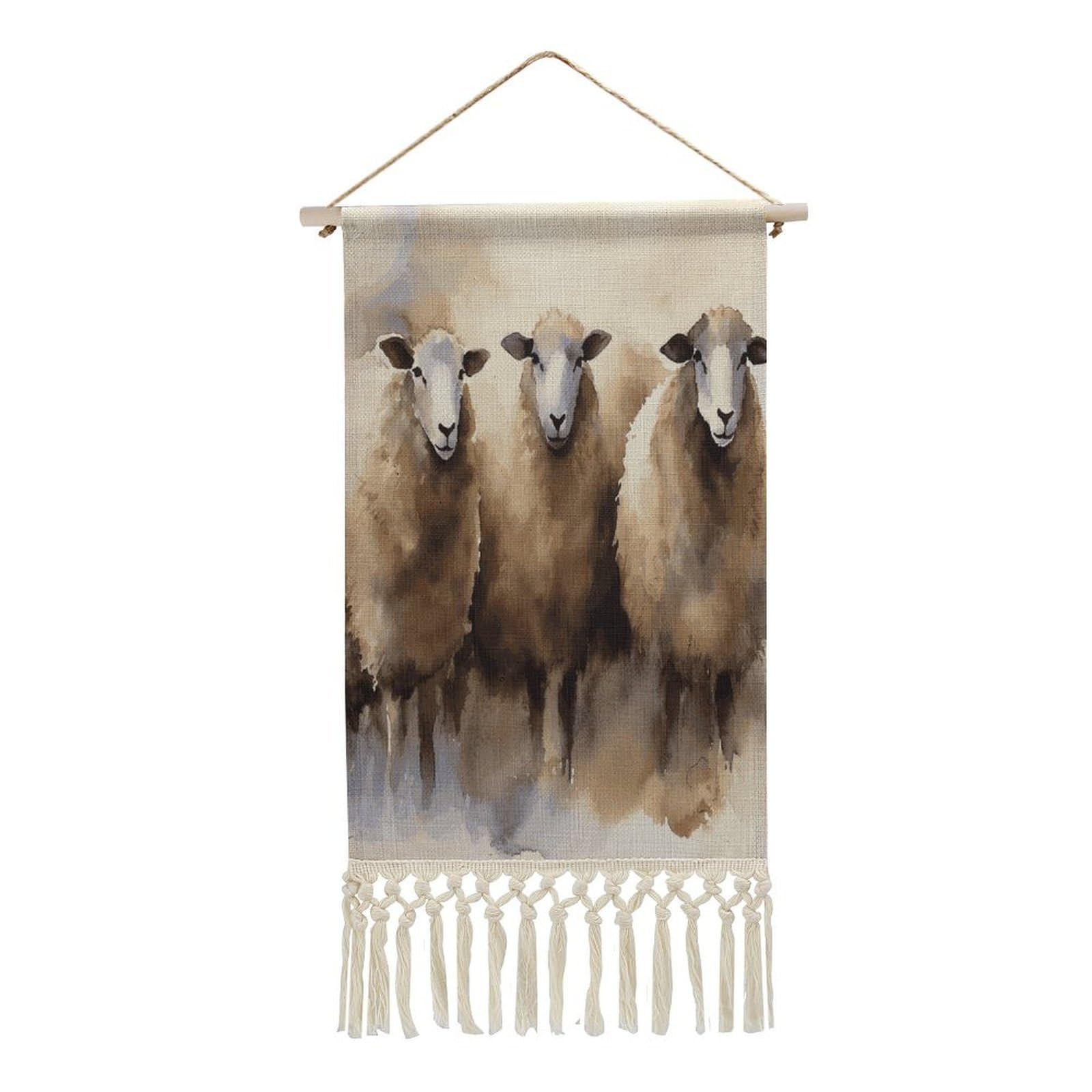 Adfgyerh Style Sheeps Watercolor Tapestry With Tassels Cotton And Linen Hanging Posters, Wall Art For Travel Gift, Wall Tapestry For Office Home Decor Bedroom Living Room Decor