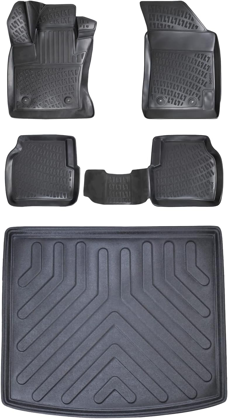 Floor Mats & Cargo Liner fits Jeep Compass 2017-2024, Custom Fit All-Weather TPE Floor Liners, 3D Laser Measured, Waterproof, Durable, Black (Front, Rear & Cargo Set)
