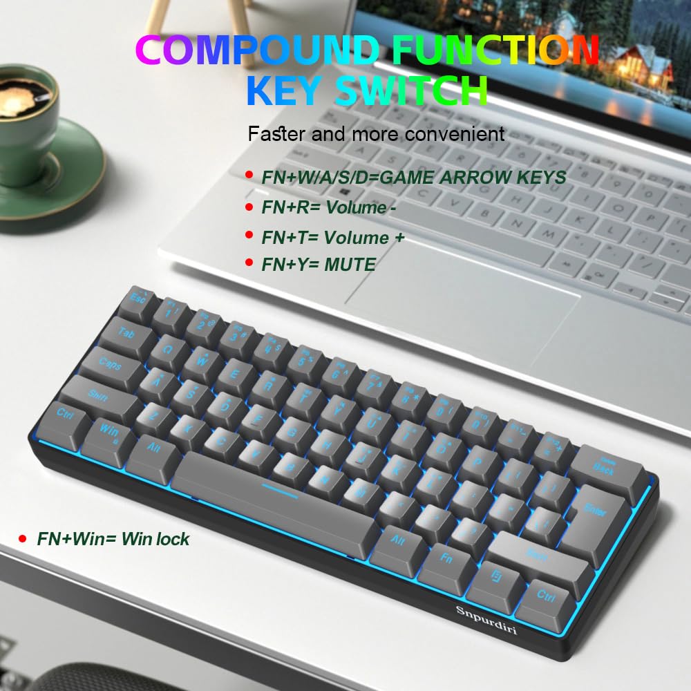 Snpurdiri 60% Wired Gaming Keyboard, RGB Ultra-Compact 61 Keys (Iron Grey) view 4