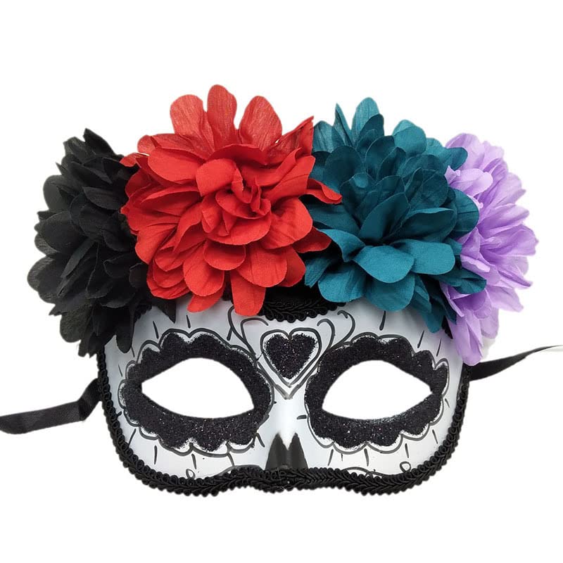 GREUS Sugar Skull Mask Women Mexican Day of the Dead Mask Flower Masquerade Masks for Halloween Costume Cosplay Party