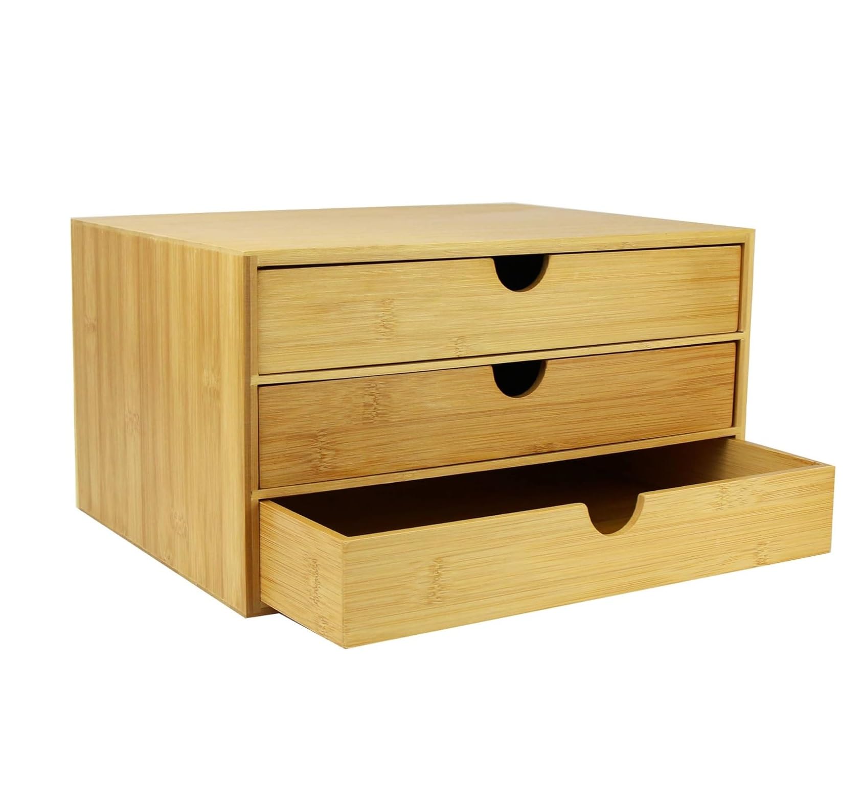 Magna Retail Natural Bamboo Desk Organiser | Stationary Organiser | Wooden Desk Tidy For Home Or Work | A4 Storage Drawers | 3 Drawer Storage Unit For Office, Stationery, Makeup & Crafts (Wide)