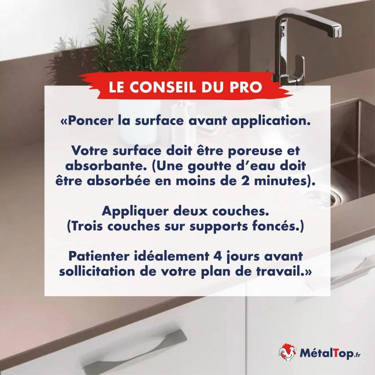Metaltop - Peinture Plan De Travail - Ivoire - Ton pierre - RAL 1015-1 L - Assure une bonne adhérence et une protection efficace contre l'humidité, les taches et les usages quotidiens