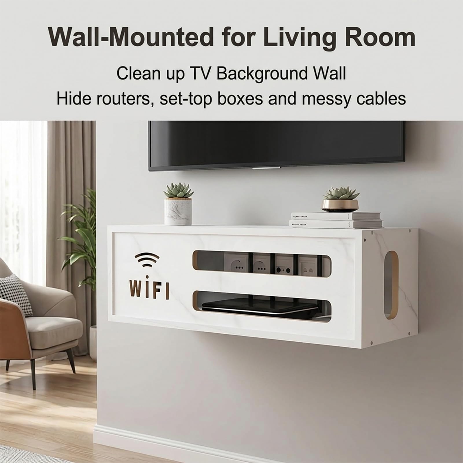 Wandmontierter WLAN-Router-Aufbewahrungsschrank, WiFi-Routerkasten, Steckdosen- Und Kabelmanagement-Versteck, Unsichtbarer Organizer Für Wohnzimmer, Büro Oder Schlafzimmer
