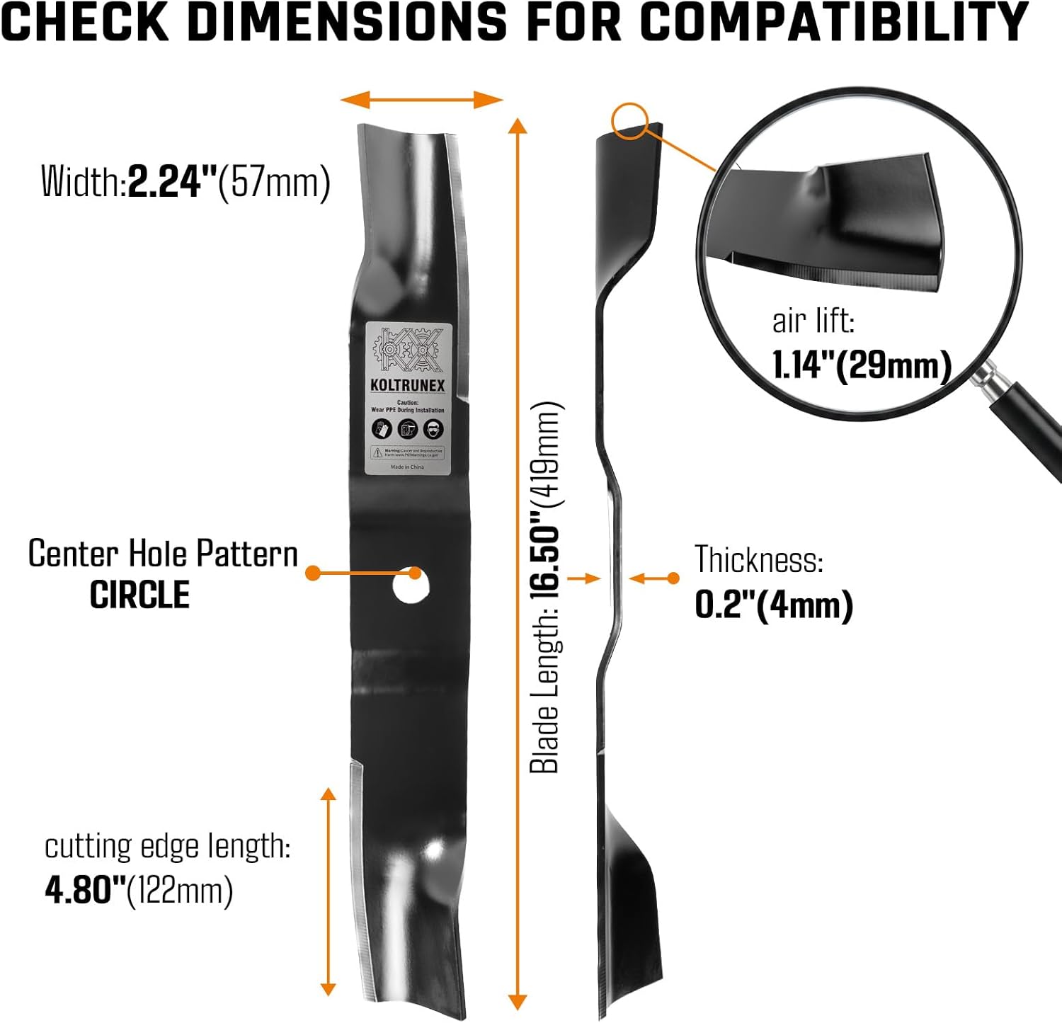 Mower Blades 16.5" Replacement for Ariens Gravely 09659000 Fits 48 Inch Deck Ikon 48 ZT X 48 ZT XL 48 High Lift Circle Center Hole 3PCS with Nuts