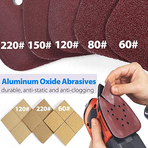 Sanding Sheets For Black And Decker Mouse Sanders, 50Pcs 60 80 120 150 220 Grit Sandpaper Assortment With Extra Tips For Replacement, 12 Holes Hook And Loop Detail Sander Sanding Pads Sand Paper #TOP1