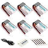 HOBBYTIGER 6-Pack 3.7V 150mAh Battery with 6-in-1 Charger for Eachine E010 JJRC H36 Mini UFO Quadcopter Drone