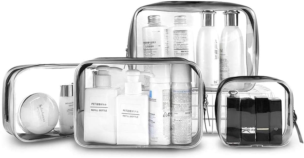 Khazna Clear Make up Bag, Waterproof Flight Bag Carry Pouch Zipped Cosmetic Organizer Case, 4Pcs