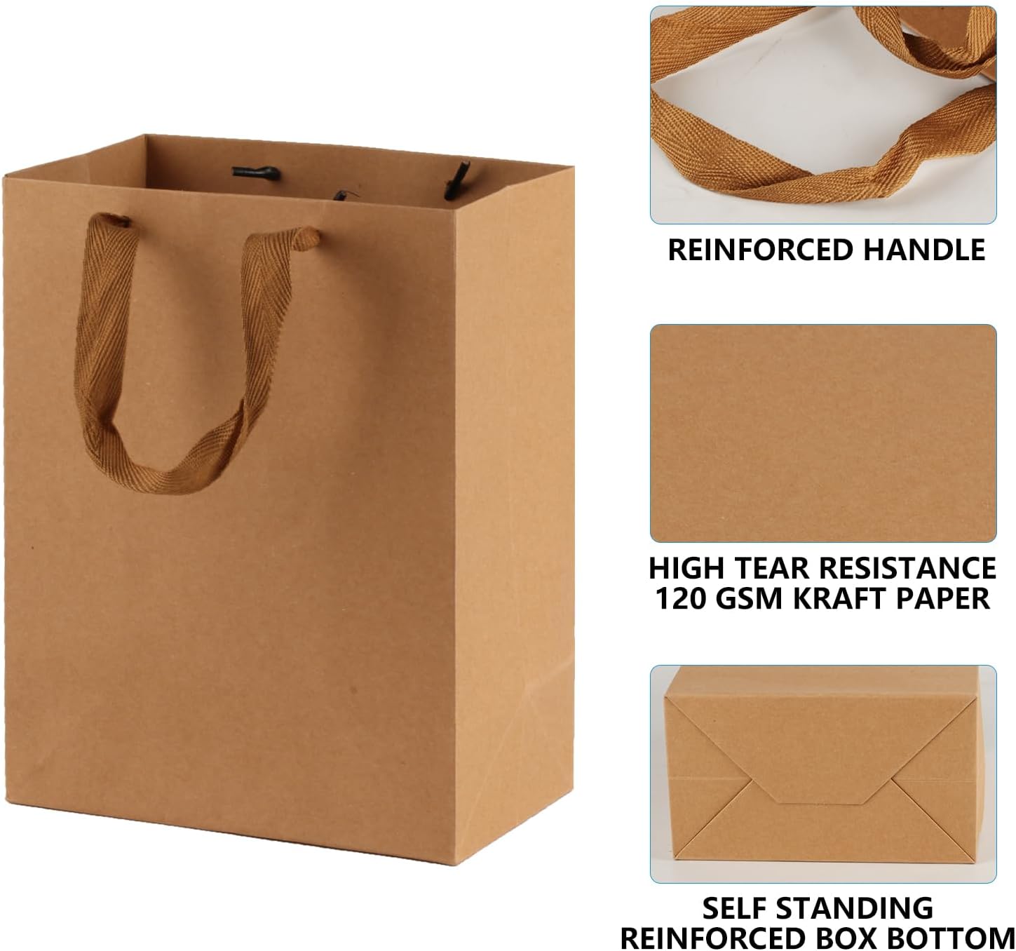 Zxglxinyao 20 Pcs Kraft Paper Gift Bags with Handles – Brown Retail Bags for Small Business, Party Favors & Merchandise - Image 3