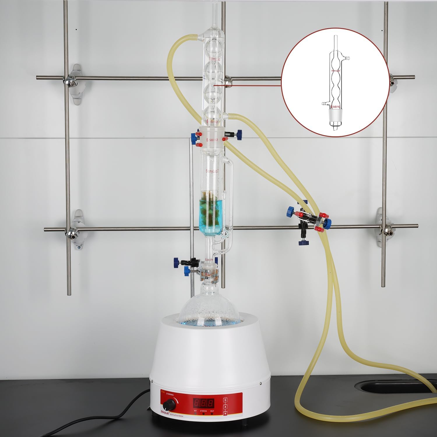 stonylab Reflujo Condensador Allihn para Extractor Soxhlet, Vidrio Borosilicato Condensador Allihn con Junta 50/42 500 mm de Longitud de Chaqueta Vidrio Condensador Laboratorio