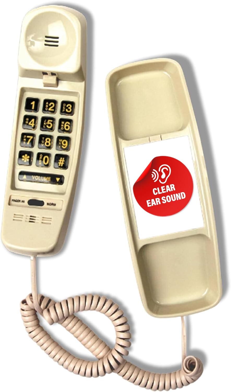 Med-Pat T-4 Full-Featured Trimline Telephone w/Ring/in-Use Light Indicator - Corded Wall Phone w/Full Range Volume Control, Hearing Aid Compatible, Ideal for Hotel, Business & Landline Use- Cream
