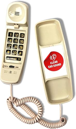 Med-Pat T-4 - Teléfono Trimline con anillo y indicador de luz en uso, teléfono de pared con cable con control de volumen de rango completo,